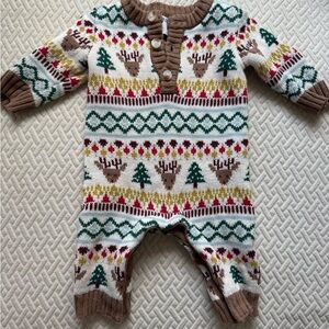 Old Navy Cream & Brown Fair Isle Knit Baby Cardigan
